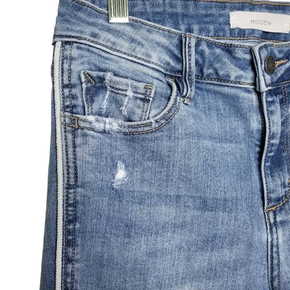 Hidden Distressed Side Piping Fringe Raw Hem Jean Denim Size 28